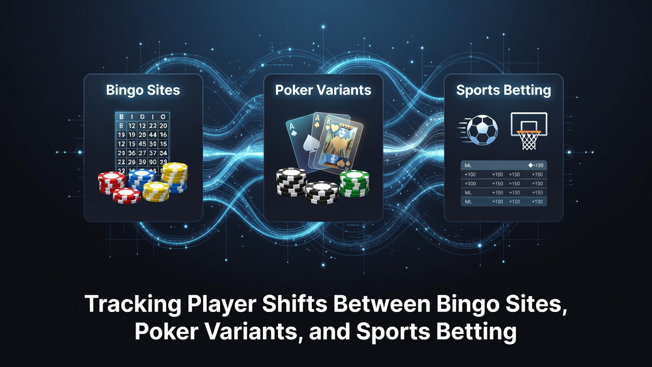 Chart displaying player transition statistics between bingo, poker, and sports betting from aggregated platform data