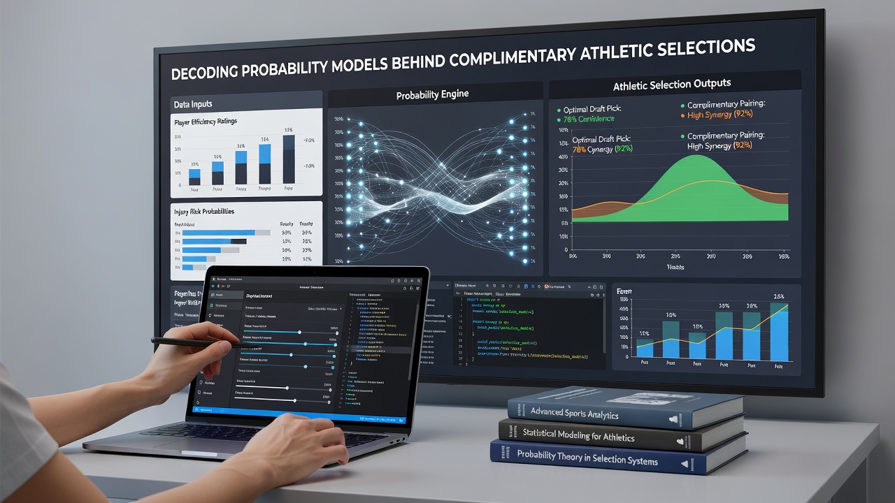 Diagram showing data flow from athletic events through probability calculations to final selections