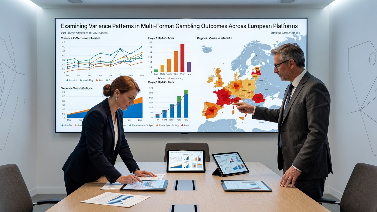 Graphs illustrating outcome variance comparisons between slots, poker and sports betting on European sites