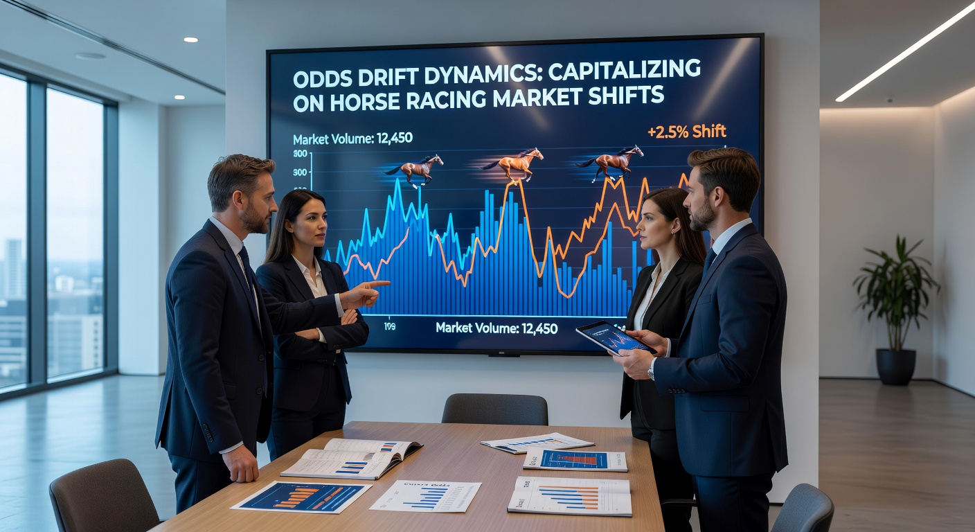 Close-up of a trader's screen showing real-time odds drifts during a live horse race broadcast, with graphs illustrating price movements