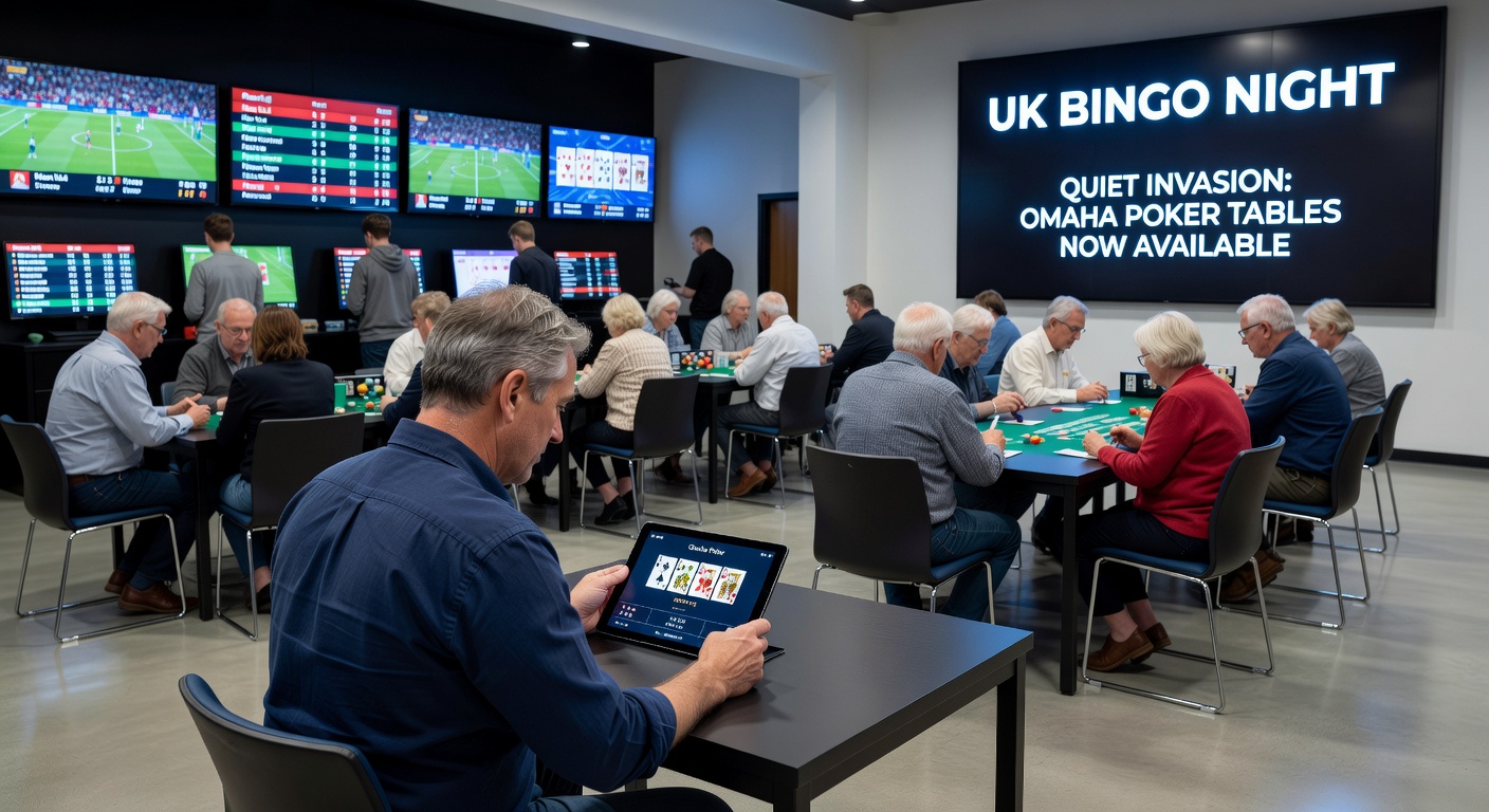 Graph showing rising sports betting volumes alongside poker integrations on UK bingo sites, with Omaha lines spiking in 2026
