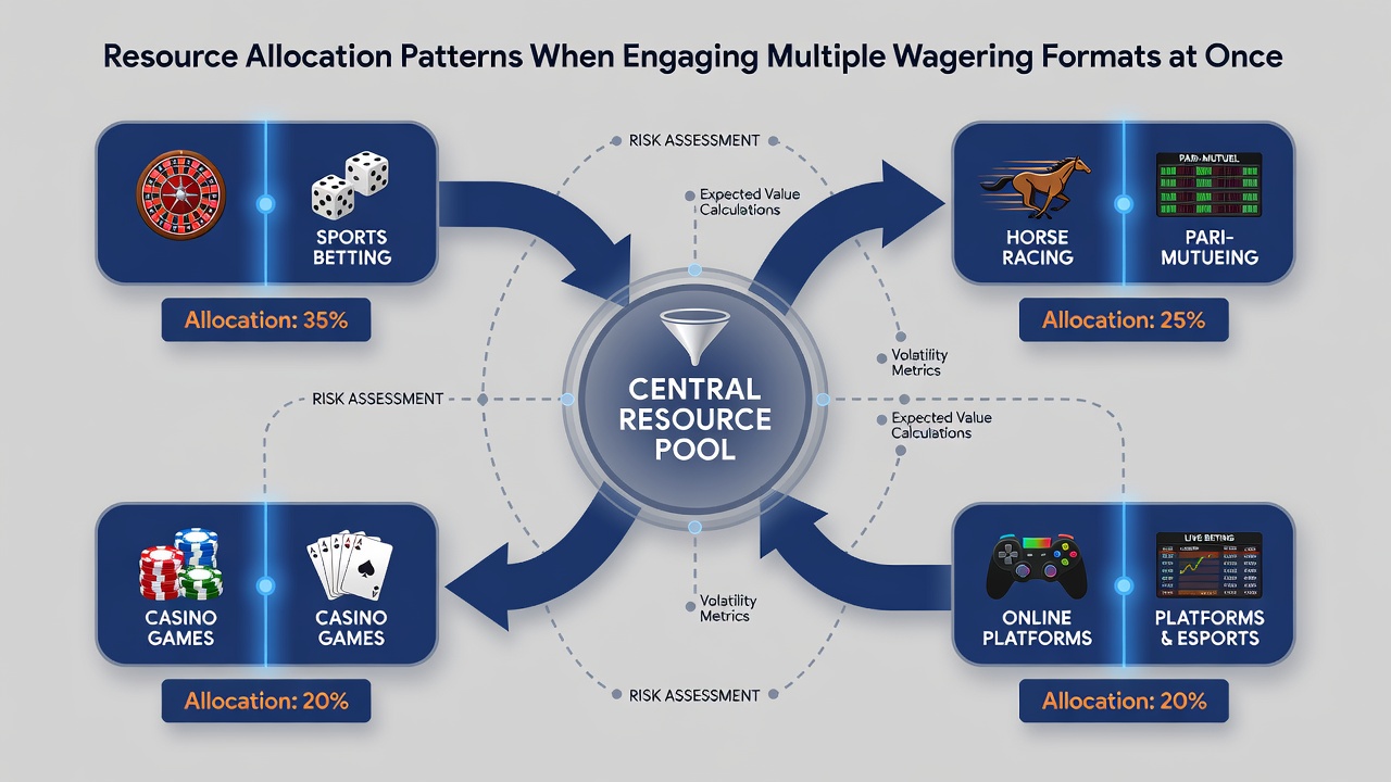 Chart displaying risk balancing patterns between sports betting, poker and slots in multi-format sessions