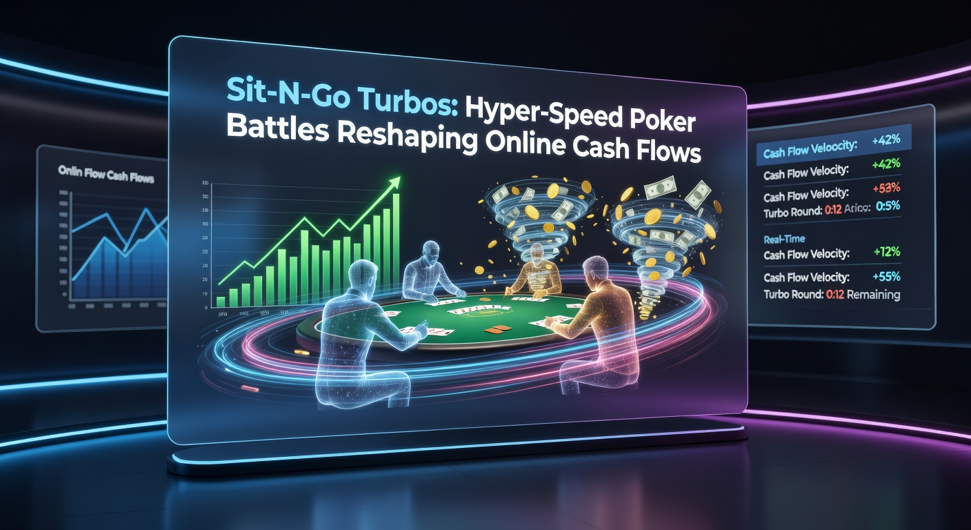 Close-up of a hyper-turbo SNG final table on a laptop screen, with escalating blinds and all-in showdowns
